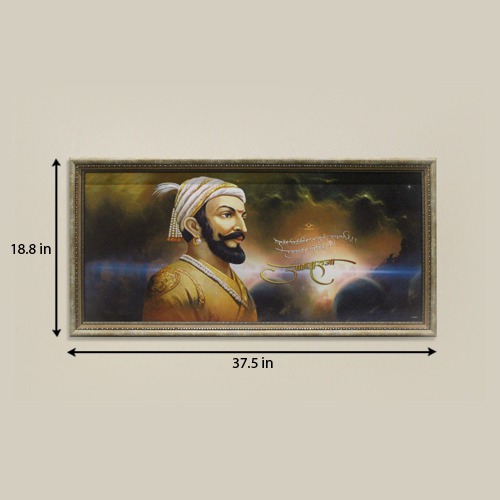 Shivaji Maharaj Sparkle Poster Big Photo Frame without Glass Decor For Office Wall, Living Room