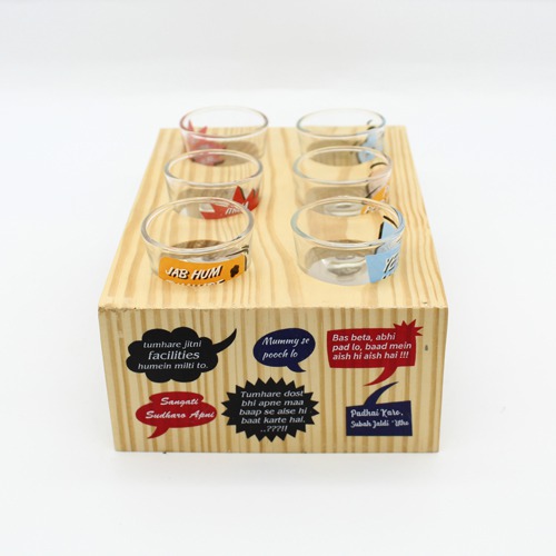 Shot Glass Set with Heavy Wooden Base