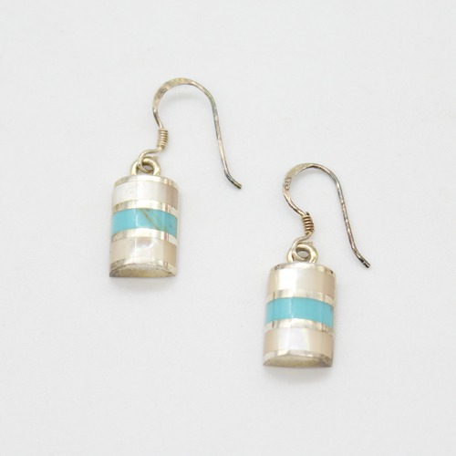 Gorgeous Blue And White Stone Earrings, Rectangle Shaped , Sterling Silver Earrings
