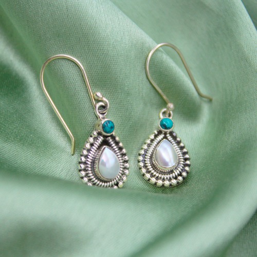 Silver Teardrop Earrings Pretty White Stone Dangle Hook Earrings