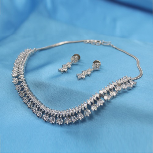 Designer White Diamond Necklace With Matching Earrings