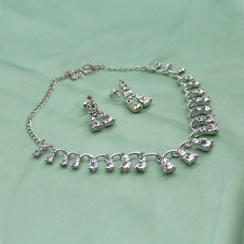 Elegant Diamond Silver necklace Set With Earrings | Diamond Necklace | Necklace Set