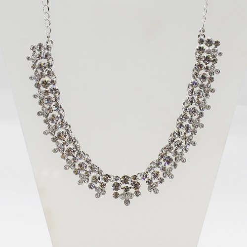 Silver Plated Diamond Studded Necklace Set With Earrings