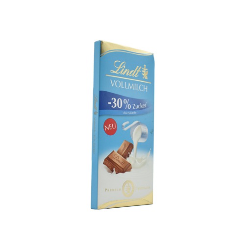 Lindt Vollmilch Ohne Zuckerzusatz (Whole Milk Without Added Sugar) Gluten-Free Chocolate Bar -100 g