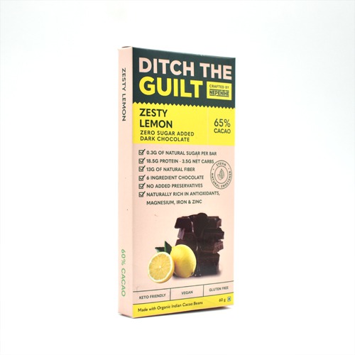 Lemon Zest Vegan Dark Chocolate - Zero Sugar Added - Stevia Sweetened- High Protein