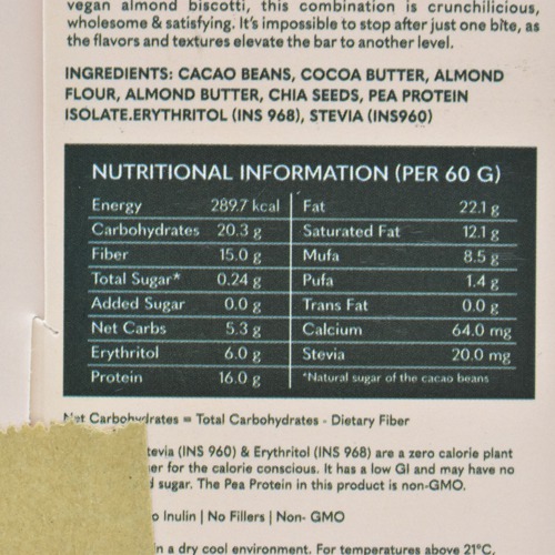 Almond Biscotti Vegan Dark Chocolate - Zero Sugar Added - Stevia Sweetened - High Protein
