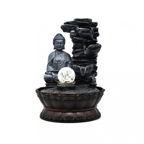 Water Fountain Sitting Buddha Statue For Home Table Top Ornament With Multi-Coloured LED Lights For Home Decor