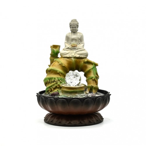 Water Fountain Buddha Statue waterfall Ornaments With Colourful Lights Crystal Ball For Home And Office Decor
