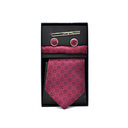 Structure Solid Dark Maroon Polyester Tie set | Tie Set | Gift For Men | Tie And Cufflink Set
