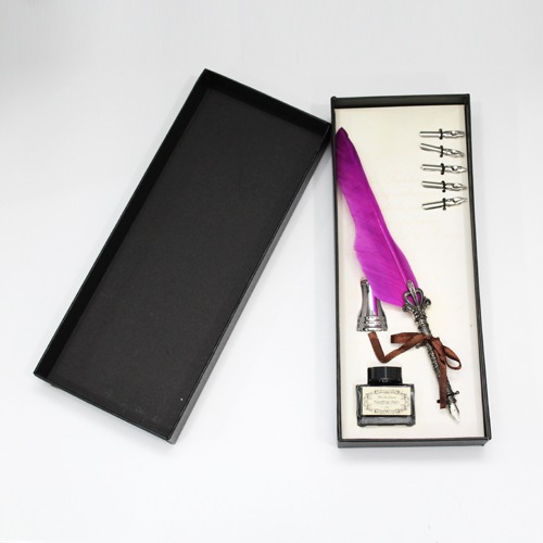 Dip Feather Pen Set Calligraphy Pen Set (Dark Pink) | Replacement Nibs, Pen Stand Base, Luxury Signature Pen