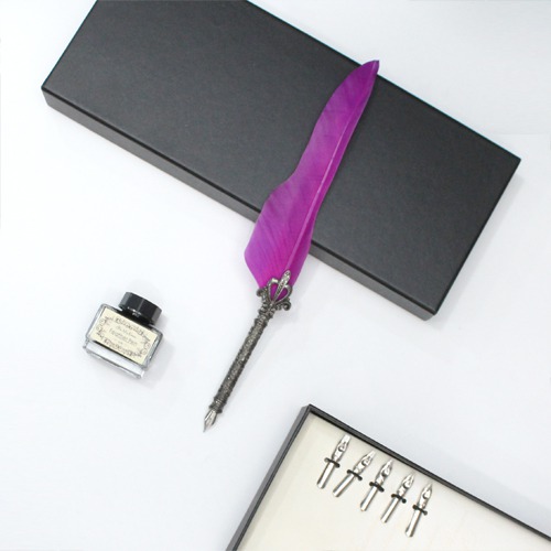 Dip Feather Pen Set Calligraphy Pen Set (Dark Pink) | Replacement Nibs, Pen Stand Base, Luxury Signature Pen