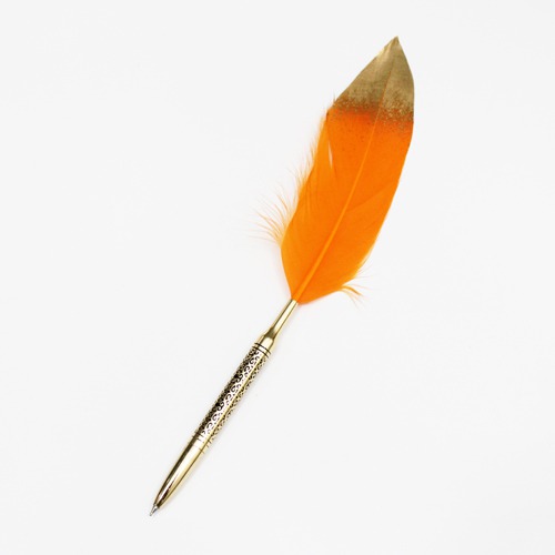 Gold Powder Pen Cute Artificial Feather Ballpoint Pen( Orange, Gold) | Premium Ball Pens | Smooth Writing | Gifting Pens | Pen For Office Use