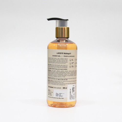 Layer'r Wottagirl Peach & Avocado Shower Gel | Non-Toxic and Paraben Free | For Women, 300ML