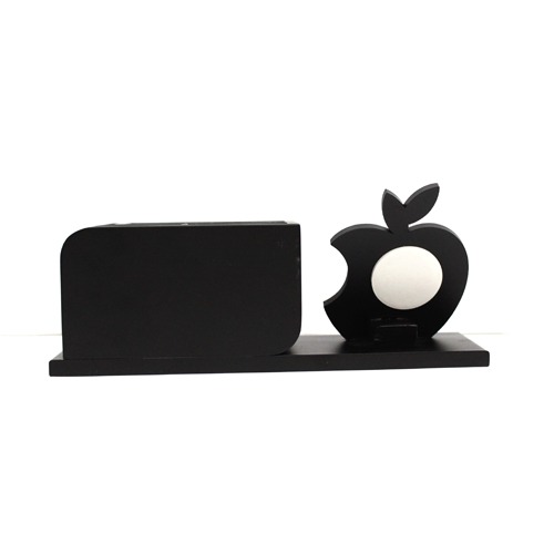 Wooden Pen Stand with Mobile, Card Holder Apple Shaped Wood Inserted Watch