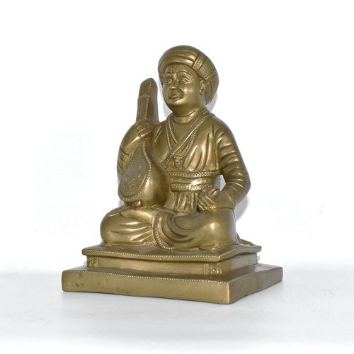 Shant Tukaram Maharaj Brass Idol | Gift For Family, Friends | Yellow Colour | Brass Statue (8 inch)