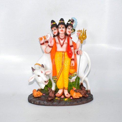 Antique Dattatreya Bhagwan Idol/ Guru Dattatreya Fiber Idol for Home Temple| Multicolour (11.5