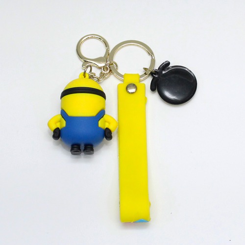 Yellow and Blue Minion With Lanyard Keychain | Minion Friends and Family Cartoon Character Rubber Keychain for Car Bike School Begs office PVC Rubber Keychain and Key ring