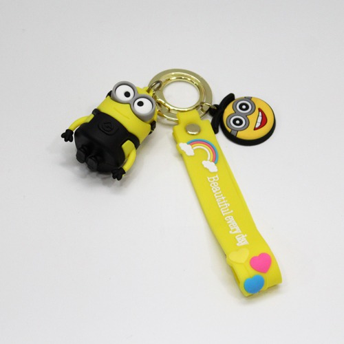 Black and Yellow Minion with Lanyard Keychain | Premium Action Character 3D Rubber Silicone Keychain For Car & Bike Gifting With Key Ring Anti-Rust