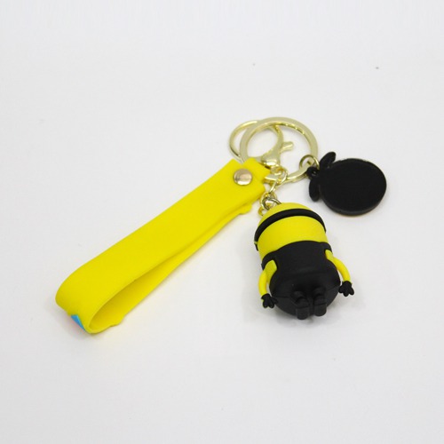 Black and Yellow Minion with Lanyard Keychain | Premium Action Character 3D Rubber Silicone Keychain For Car & Bike Gifting With Key Ring Anti-Rust