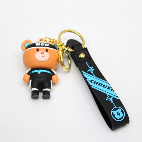 Brown 3D Teddy Bear Keychain With Lanyard | Premium Action Character 3D Rubber Silicone Keychain For Car & Bike Gifting With Key Ring Anti-Rust
