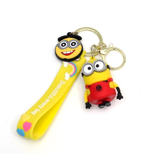 Red 3D Minion Keychain With Lanyard | Minion Friends and Family Cartoon Character Rubber Keychain for Car Bike School Begs office PVC Rubber Keychain and Key ring