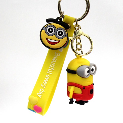 Red 3D Minion Keychain With Lanyard | Minion Friends and Family Cartoon Character Rubber Keychain for Car Bike School Begs office PVC Rubber Keychain and Key ring