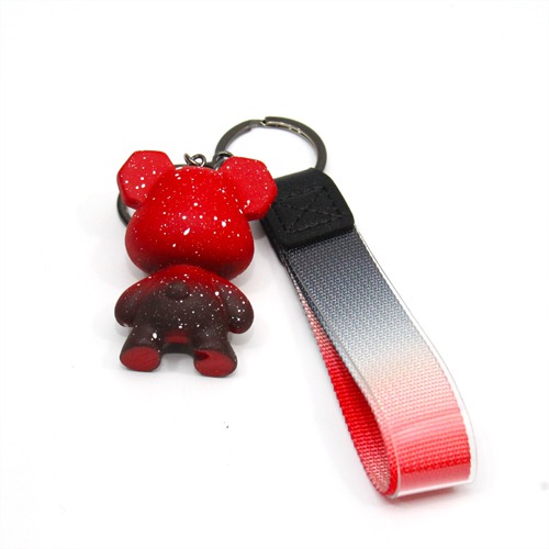 Black and Red Teddy Bear Keychain with Lanyard | Multicolour Hard Plastic Design Keychain for Car Bike Home Keys for Men and Women