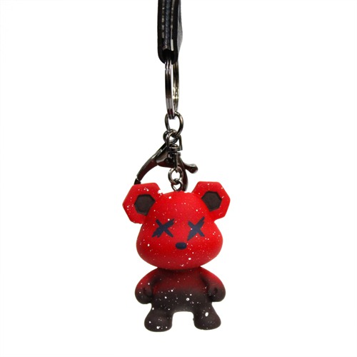 Black and Red Teddy Bear Keychain with Lanyard | Multicolour Hard Plastic Design Keychain for Car Bike Home Keys for Men and Women