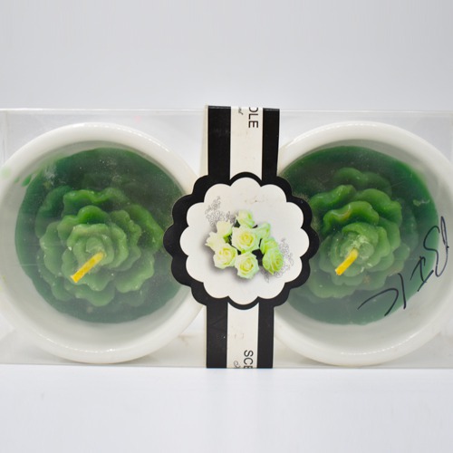 Green Colour Flower Design Scented Candle With Candle Bowl