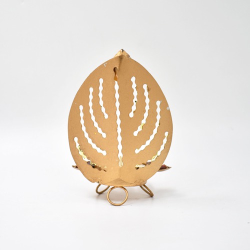 Golden Leaf Design with Diamond Metal Table Top  Candle Stand For Home & Office Decor