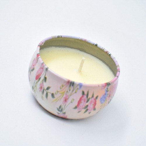 Pink and Blue Colour Flower Designed Scented Candle Metallic Box With Wax