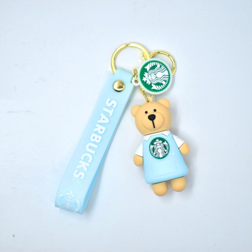 Starbucks Blue Bear Keychain | 3D Multicolour Hard Plastic Design Keychain Key Ring Anti-Rust for Car Bike Home Keys for Men and Women