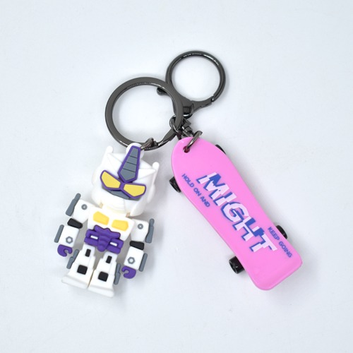 White Robot With Skateboard Keychain  | 3D Rubber Silicone Keychain for Car & Bike Gifting with Key Ring Anti-Rust | Home Keys for Men and Women
