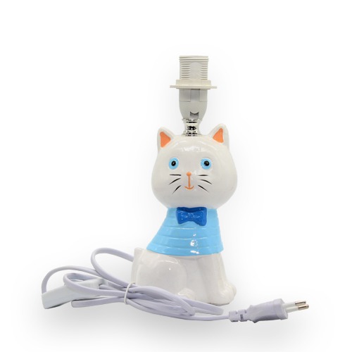 Blue Fabric Shade With Cute Cat Table Lamp For Home Decor, Desktop
