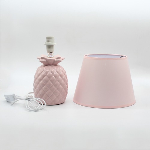 Pink Fabric Shade With Pineapple Shape Base Table Lamp