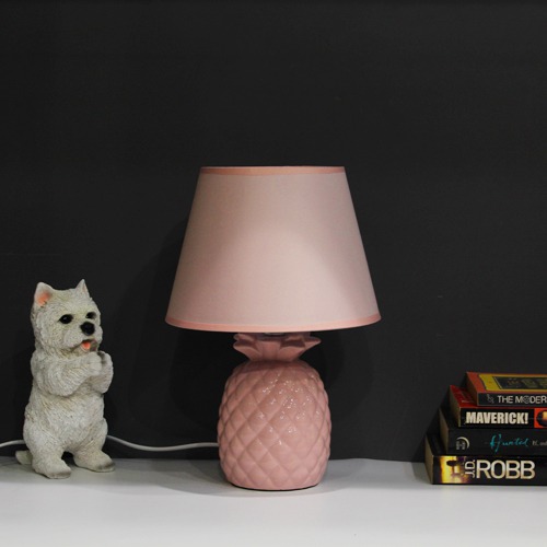 Pink Fabric Shade With Pineapple Shape Base Table Lamp