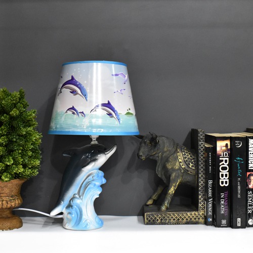Blue Fabric Shade With the Dolphin Shape Table Lamp For Home Decor , Desktop