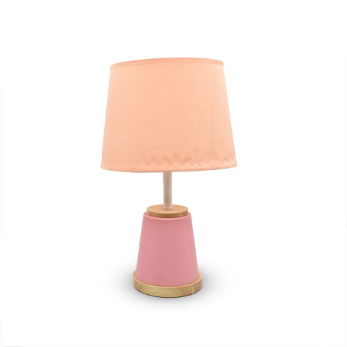 Pink Fabric Shade With Wooden Base Table Lamp For Home Decoration