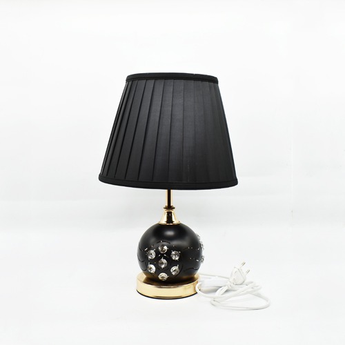 Black Fabric Shade With Ceramic Bed Side Table Lamp For Home and  Office Decor