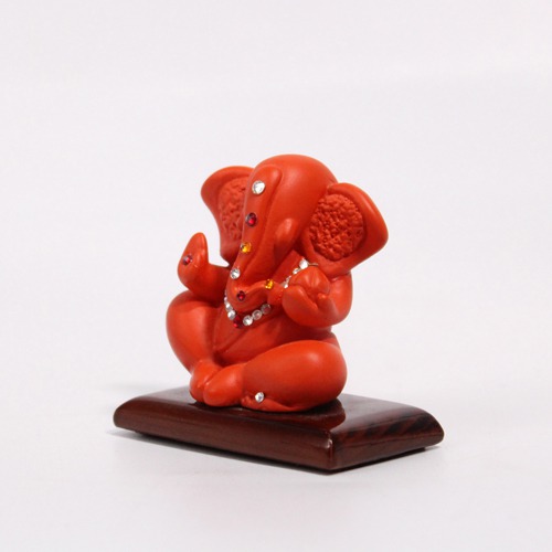 Red Diamond Studs Ganesh Idol For Car Dashboard