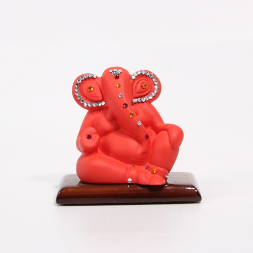 Red Decorative Ganesha Idol For Car Dashboard