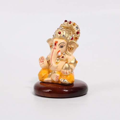 Small Wooden Base Ganesh Idol For Car Dashboard