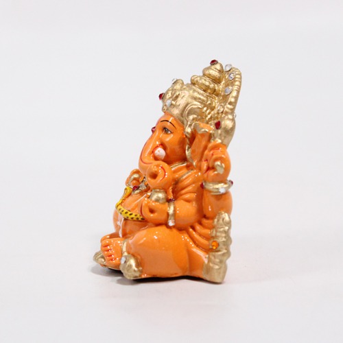Orange Color Mukut Ganesh Idol For Car  Dashboard and Home ,Office