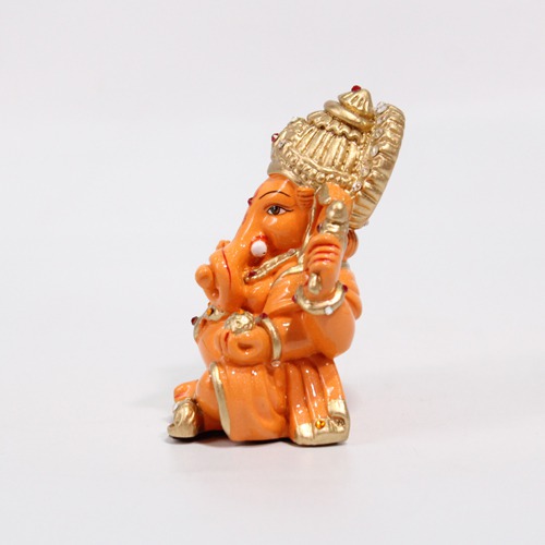 Decorative Orange Dashboard Ganesha Idol For Decor