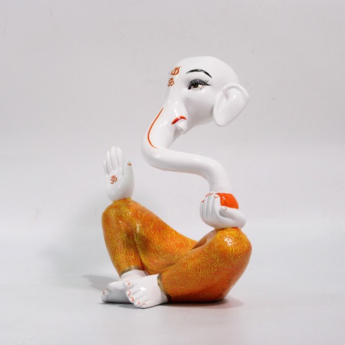 White And Yellow Ganesha Statue For Home Decor