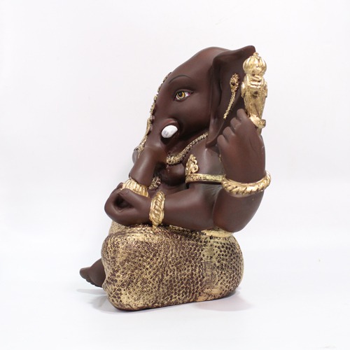 Dark Brown Ganesha Sitting Idol For Office And  Home Decor