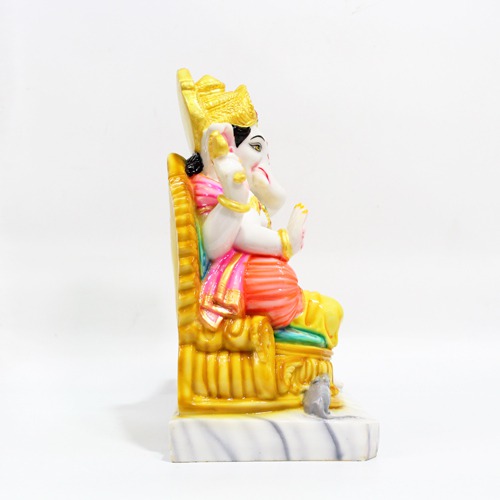 Glossy Ganesha Sitting in Sinhasan Idol For Home Decor