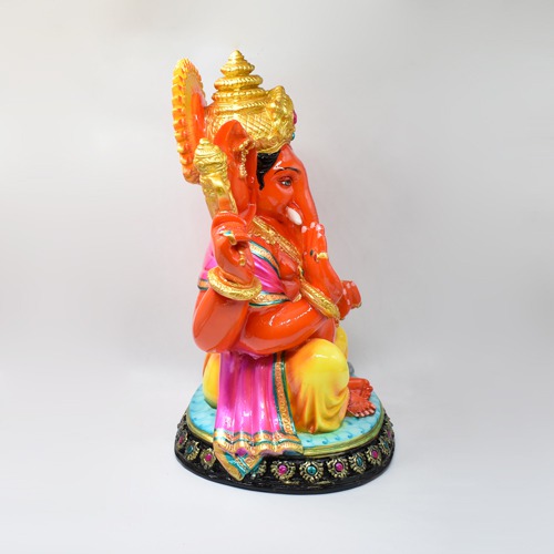 Orange Fiber Ganesha Idol For Home Decor 12inch