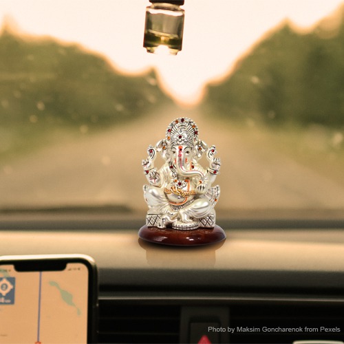 White Ganesha Idol For Car Dashboard , Home and Office