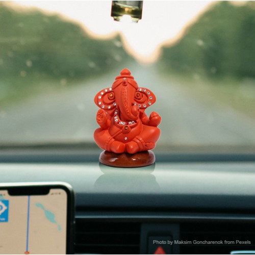Small Red Decorative Ganesh Idol For Car Dashboard